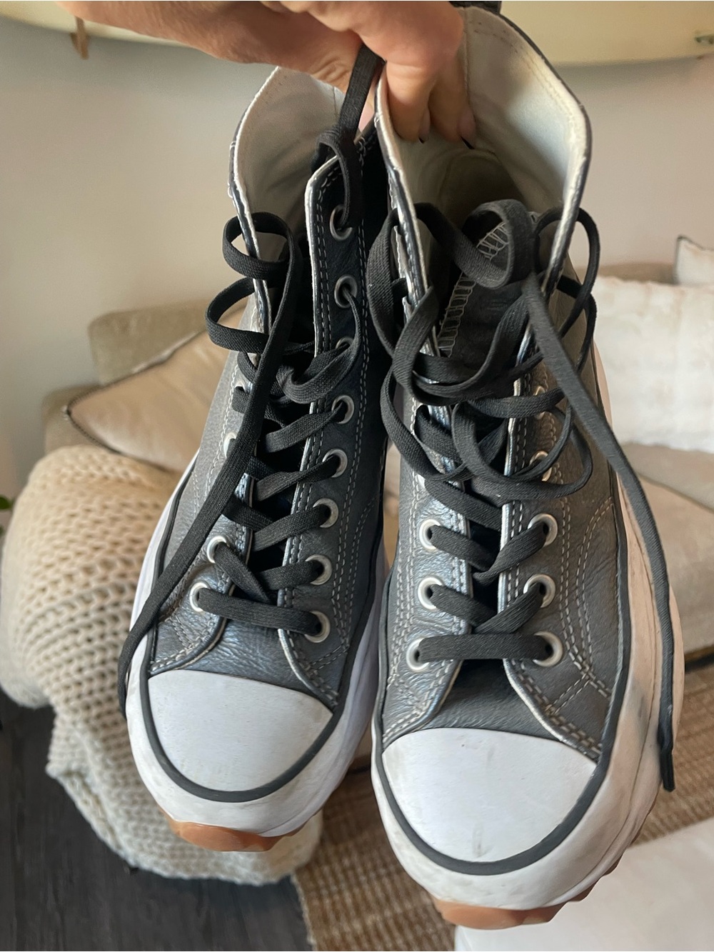 Platform CONVERSE High-Top Lace-Up Sneakers in Gray - Picture 3 of 6